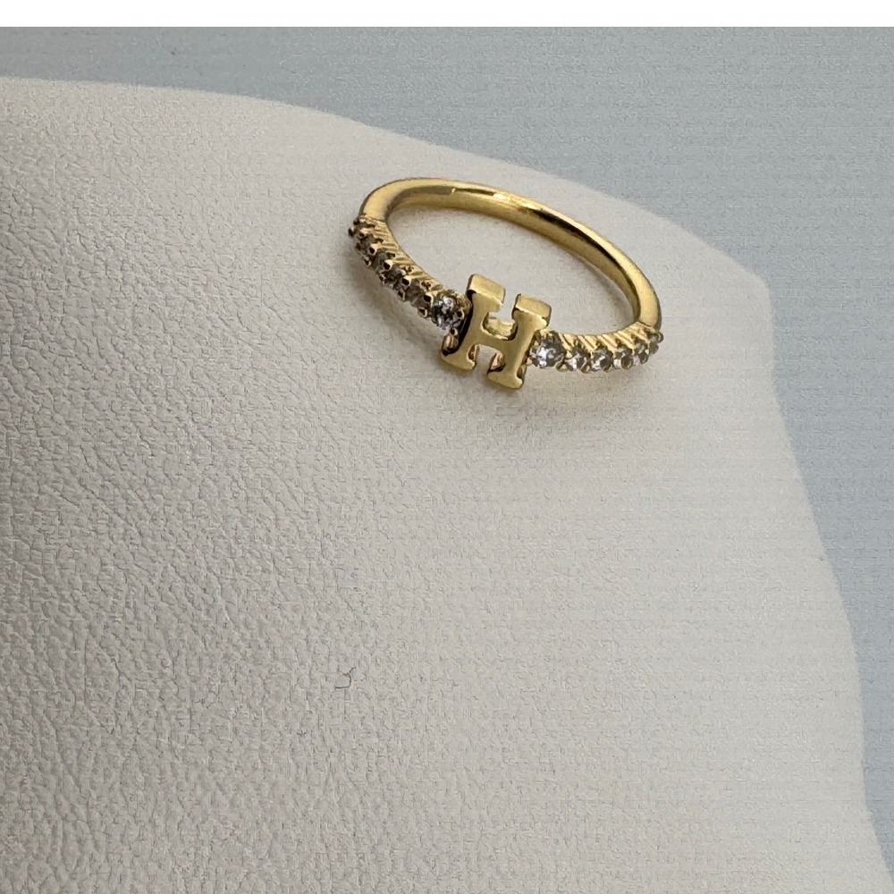 Gold Tone Initial H Ring Crystal‎ Accented Monogram Band Personalized Jewelry